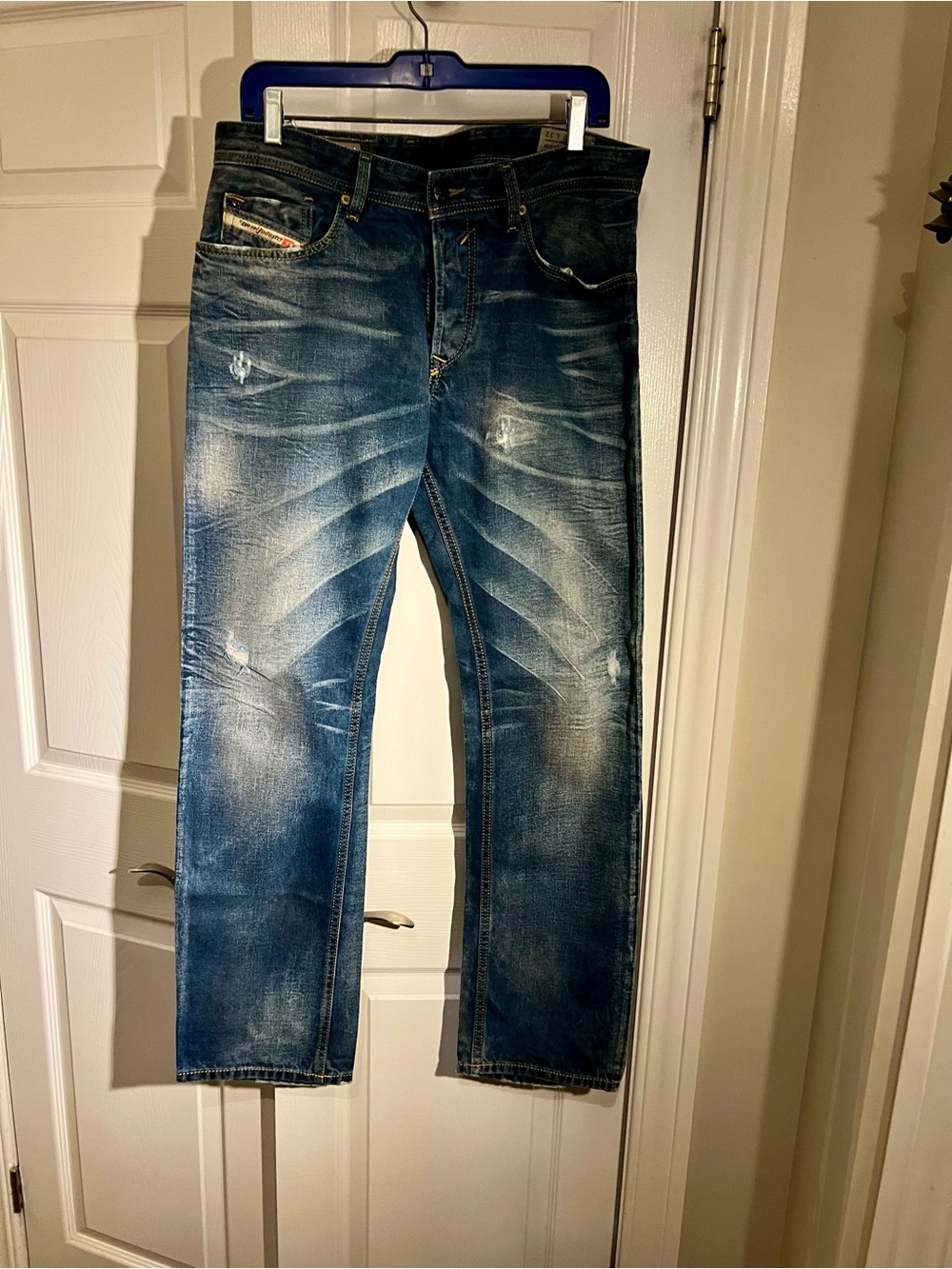 Diesel Blue Washed Straight-Leg Jeans